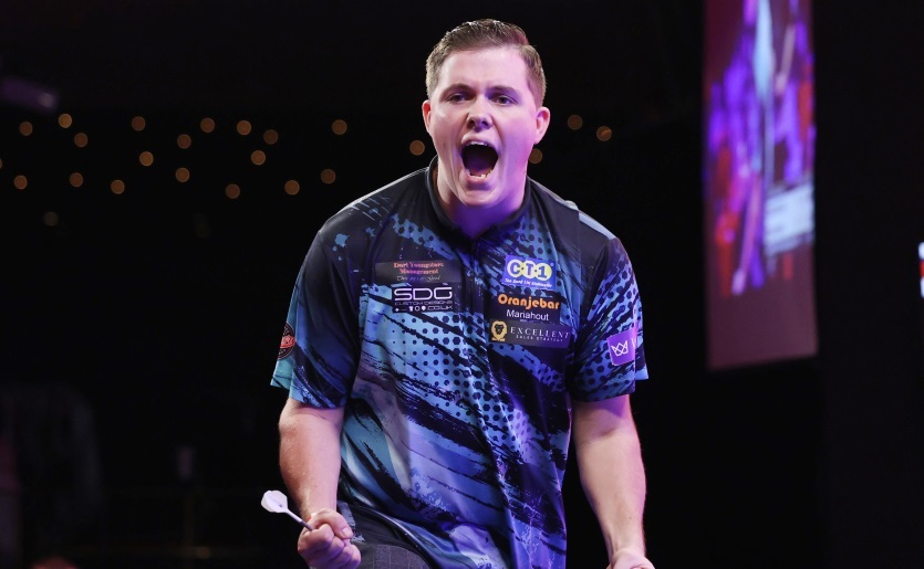 Moreno Blom during the WDF World Darts Championship 2023 at Lakside Complex, Frimley Green, Surrey, United Kingdom on the 3rd December 2023 Photo by Chris Sargeant