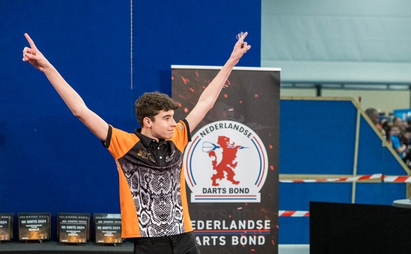 Driebergen-Rijsenburg, NETHERLANDS - JUNE 2: Darts player in action during the NK Darts in Health Center Hoenderdaal on June 2, 2024 in Driebergen-Rijsenburg Netherlands. (Photo by Bas van den Berk/Orange Pictures)