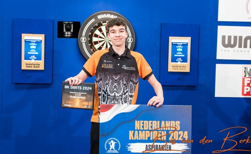 Driebergen-Rijsenburg, NETHERLANDS - JUNE 2: Darts player in action during the NK Darts in Health Center Hoenderdaal on June 2, 2024 in Driebergen-Rijsenburg Netherlands. (Photo by Bas van den Berk/Orange Pictures)